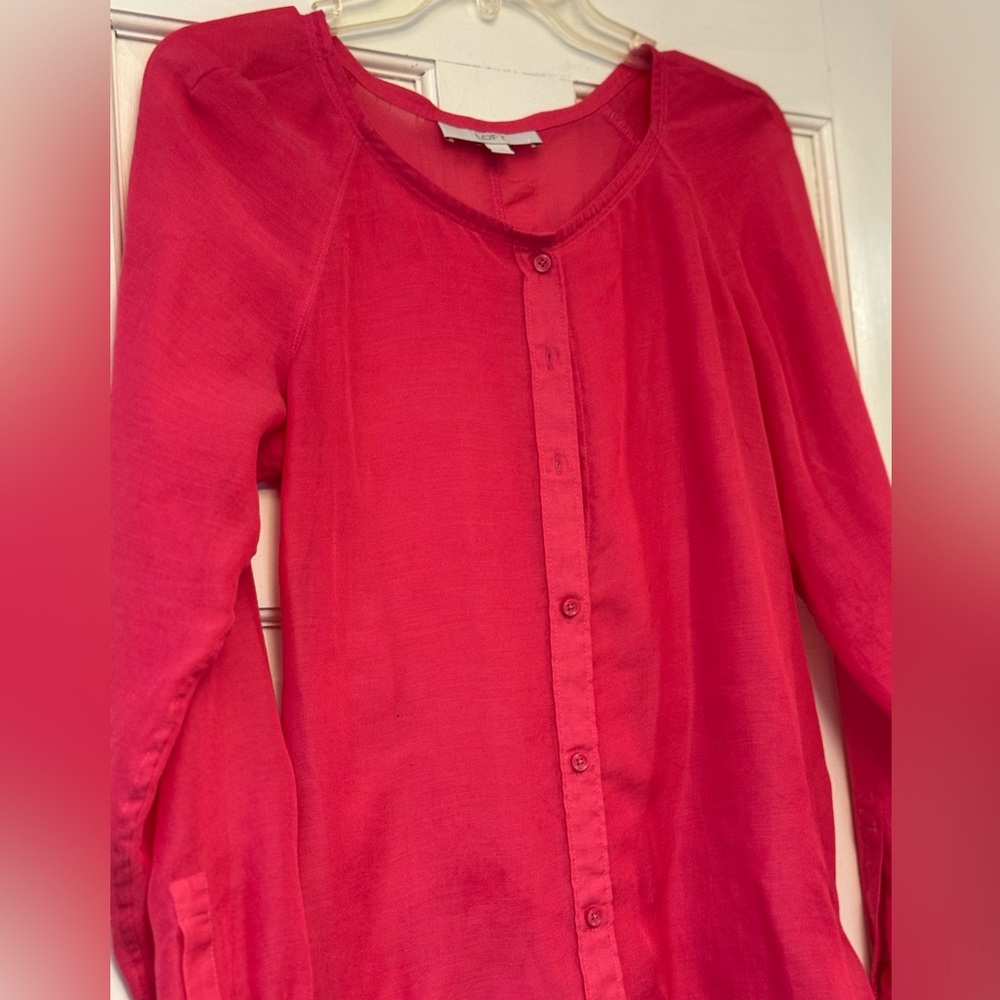LOFT Vibrant Pink Long Sleeve‎ Blouse - Picture 2 of 7